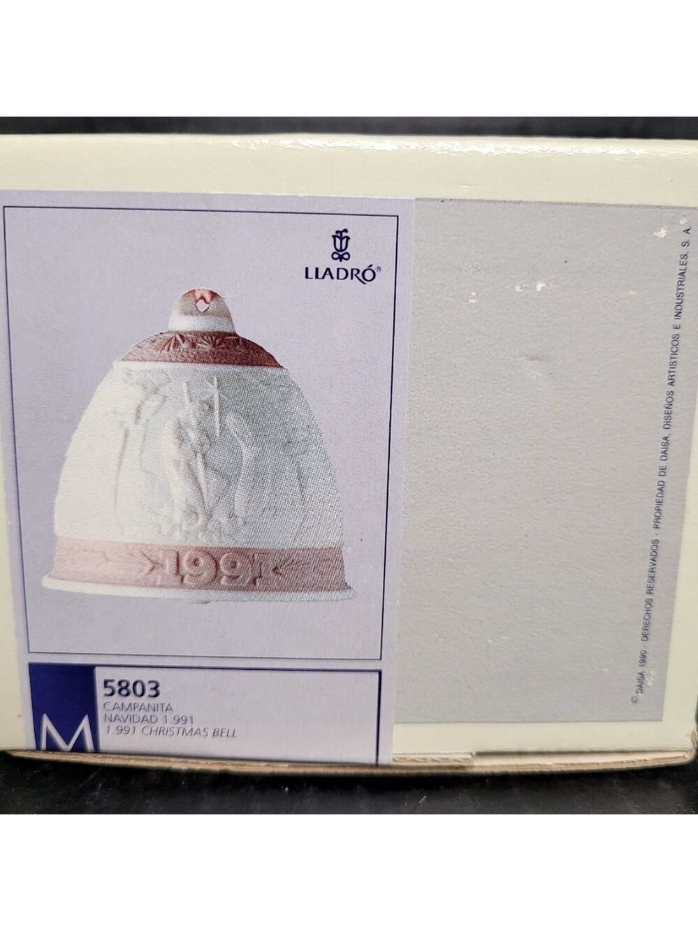 1991 Lladro Campanita Navidad 1.991 Christmas Bell with Pink and White #5803 - Picture 10 of 10